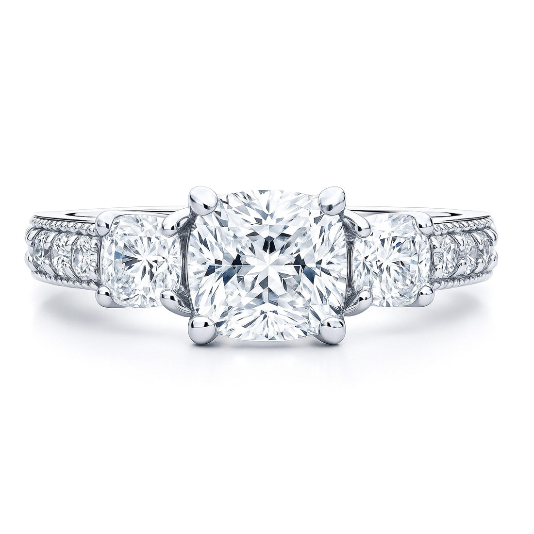 3-Stone 1.5ct Cushion CZ Ring in Sterling Silver