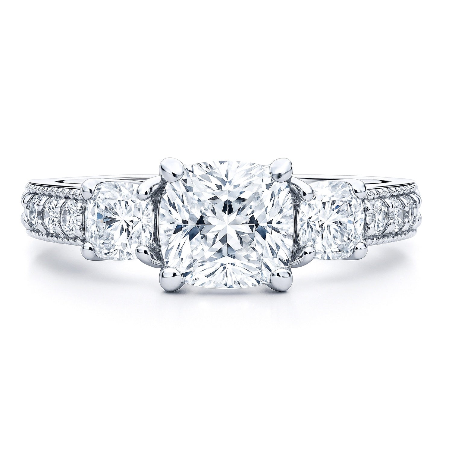 3-Stone 1.5ct Cushion CZ Ring in Sterling Silver, 1 of 8