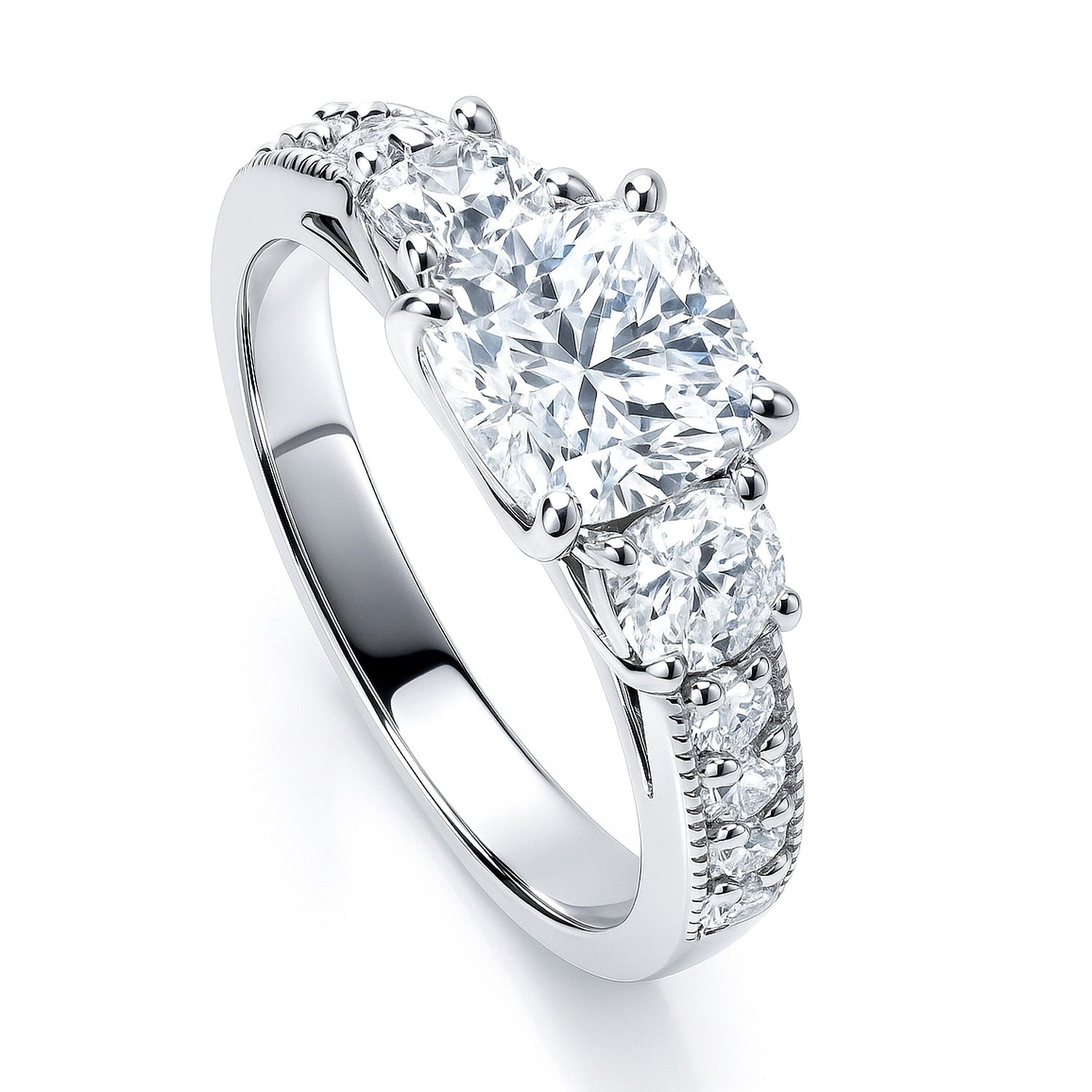 3-Stone 1.5ct Cushion CZ Ring in Sterling Silver