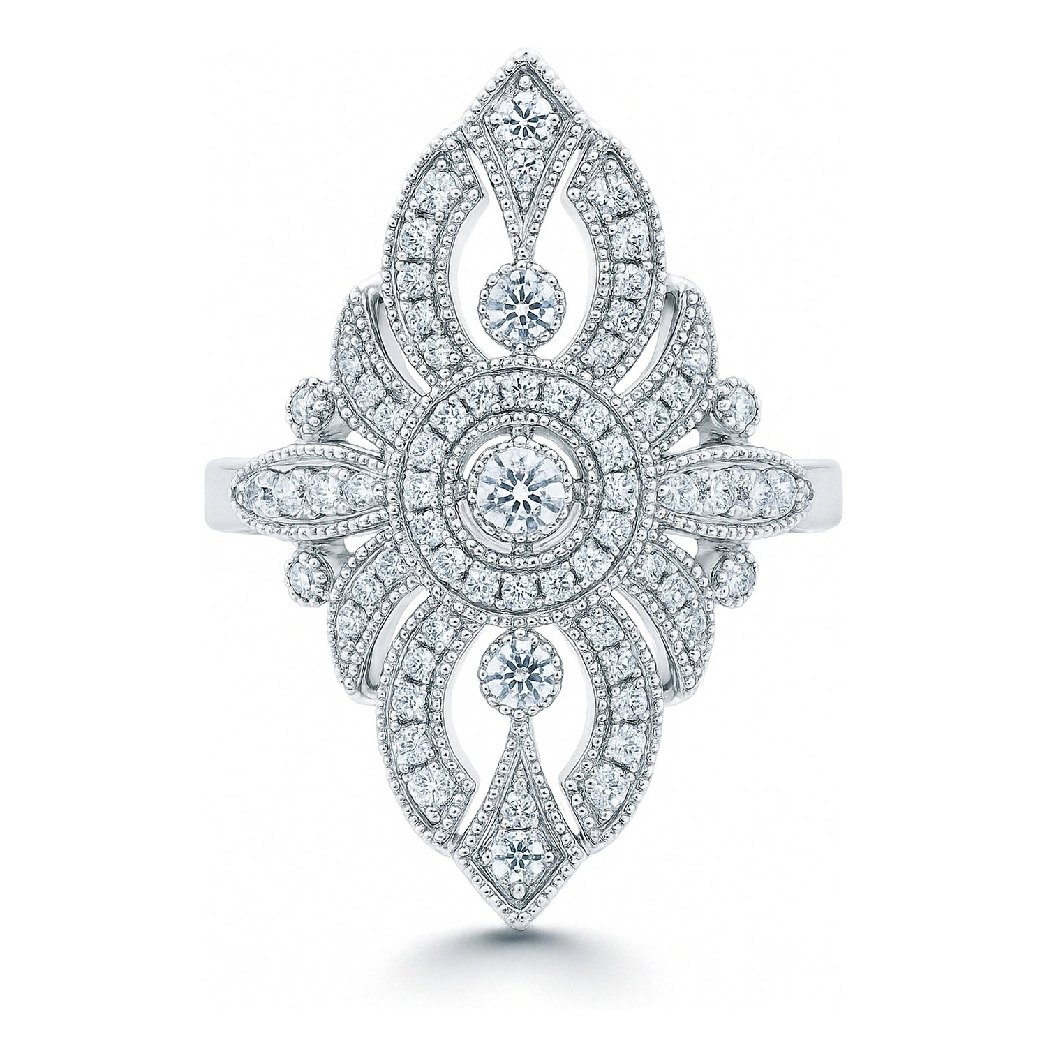 Navette Art Deco Milgrain CZ Ring in Sterling Silver, 1 of 6