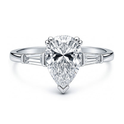 Solitaire 1.8ct Pear CZ Ring in Sterling Silver
