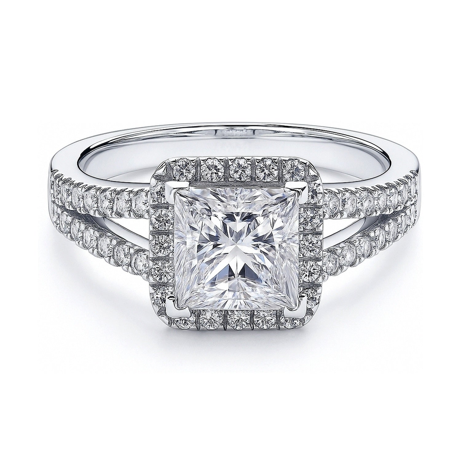 Halo Princess CZ Split Shank Ring in Sterling Silver, 1 of 9