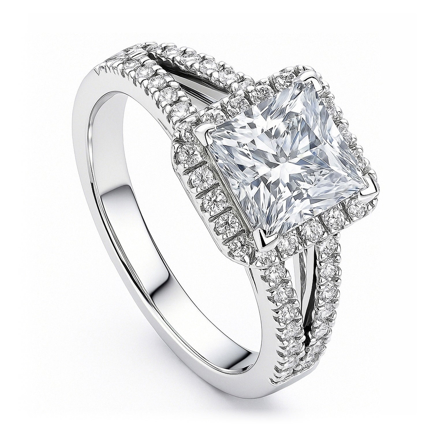Halo Princess CZ Split Shank Ring in Sterling Silver, 3 of 9