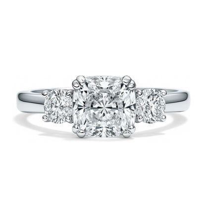 3-Stone 2ct Cushion CZ Ring in Sterling Silver