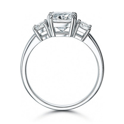 3-Stone 2ct Cushion CZ Ring in Sterling Silver