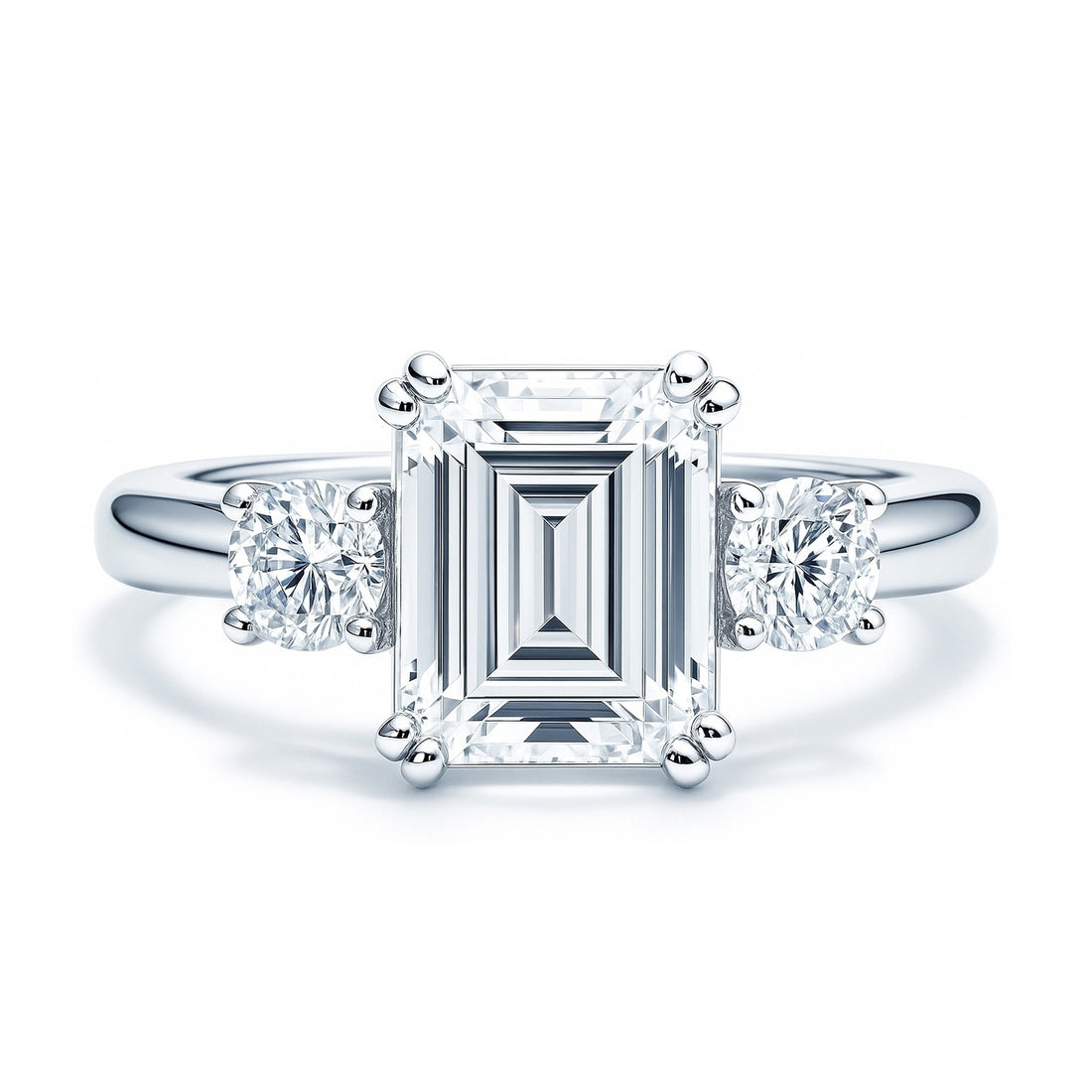 3-Stone 2.6ct Emerald Cut CZ Ring in Sterling Silver