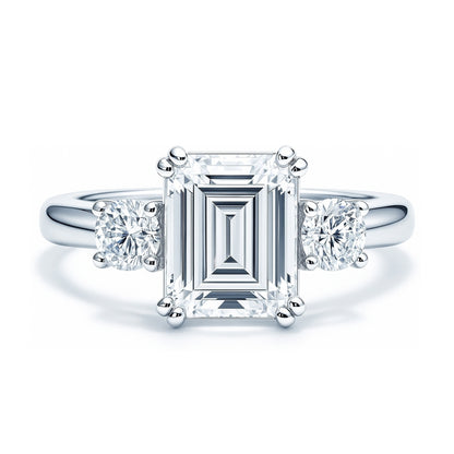 3-Stone 2.6ct Emerald Cut CZ Ring in Sterling Silver