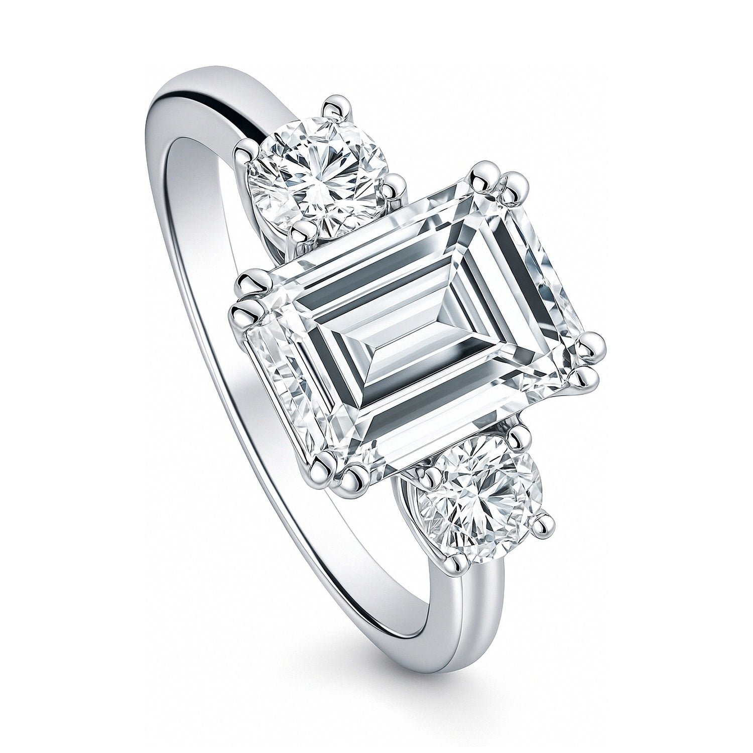 3-Stone 2.6ct Emerald Cut CZ Ring in Sterling Silver, 4 of 14