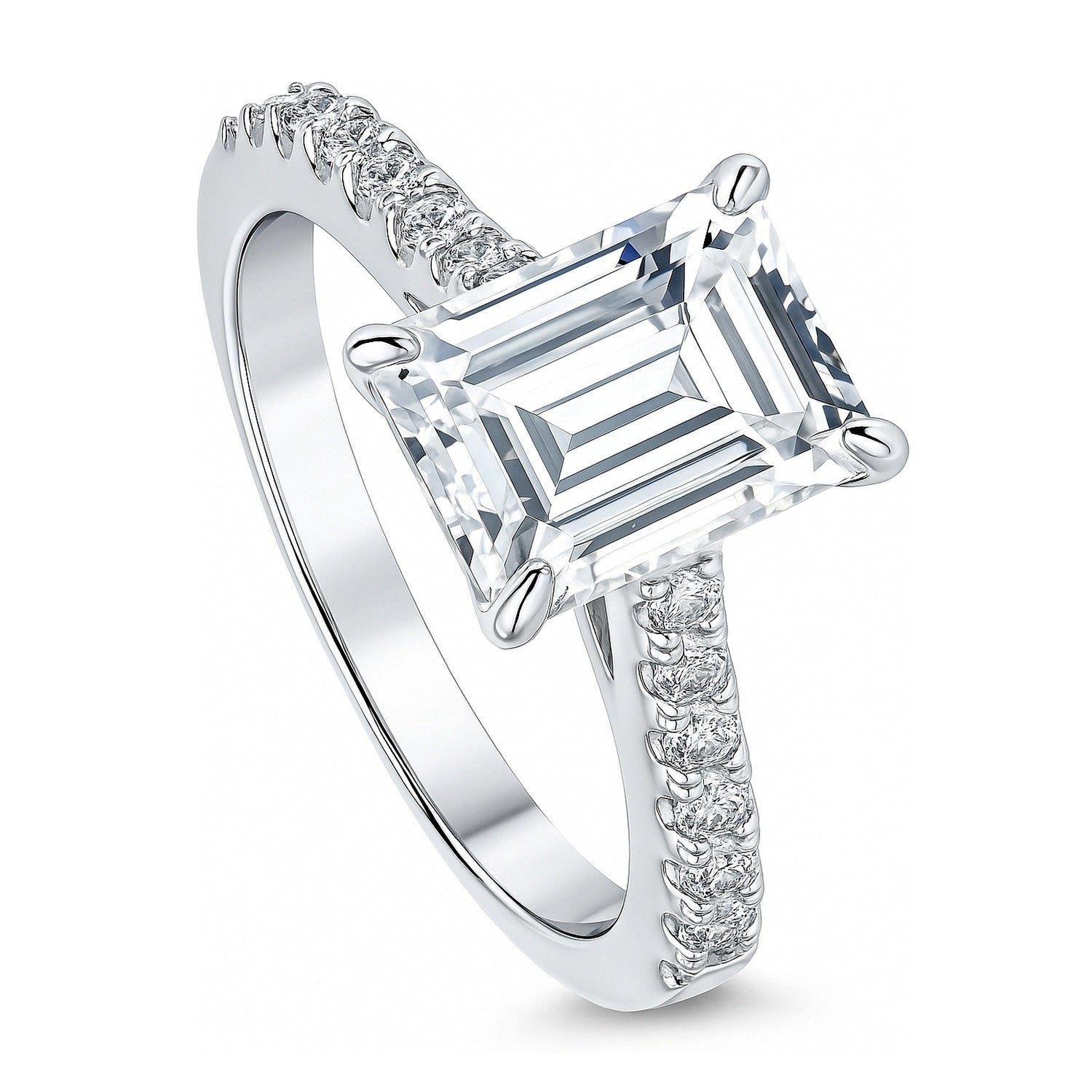 Solitaire 2.6ct Emerald Cut CZ Ring in Sterling Silver