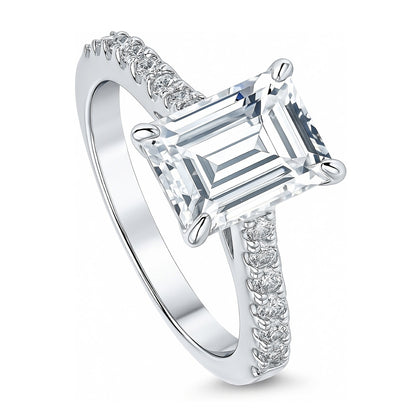Solitaire 2.6ct Emerald Cut CZ Ring in Sterling Silver