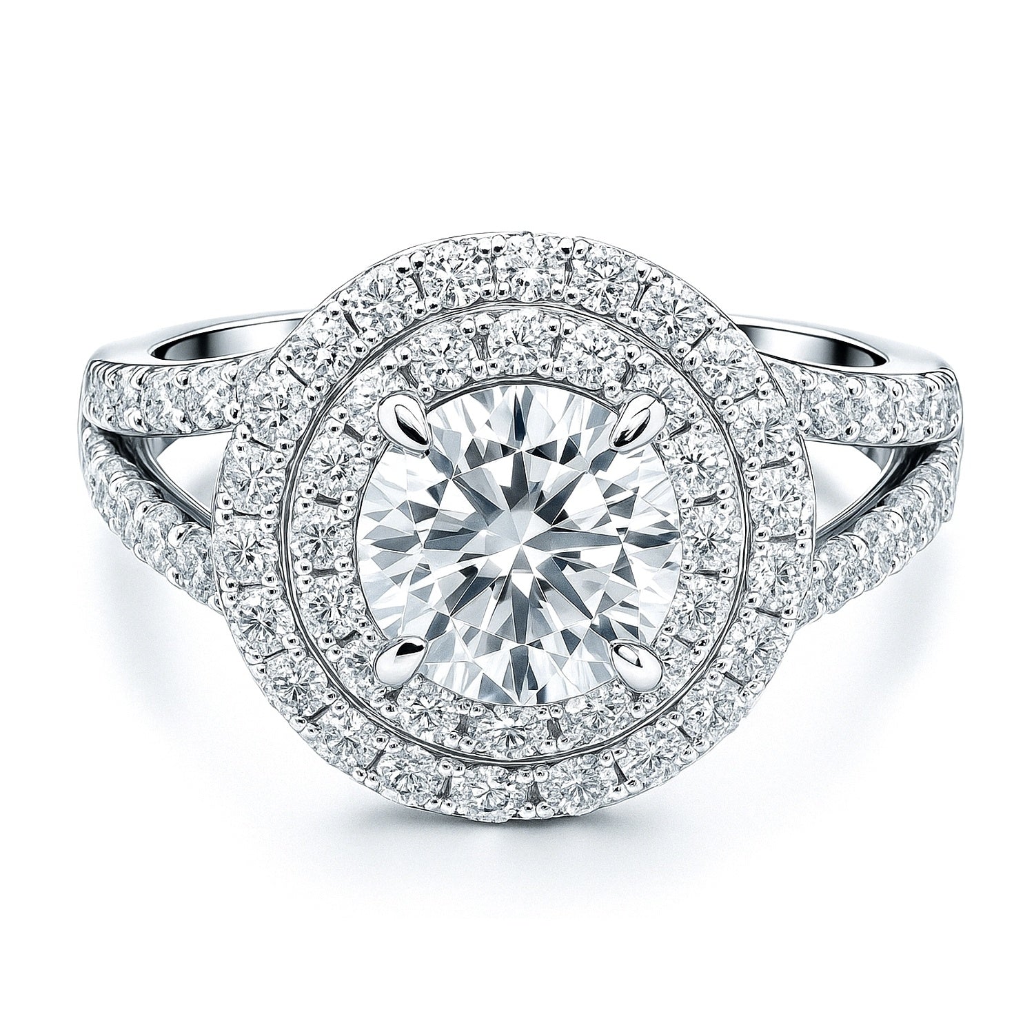 Halo CZ Split Shank Ring in Sterling Silver, 1 of 8