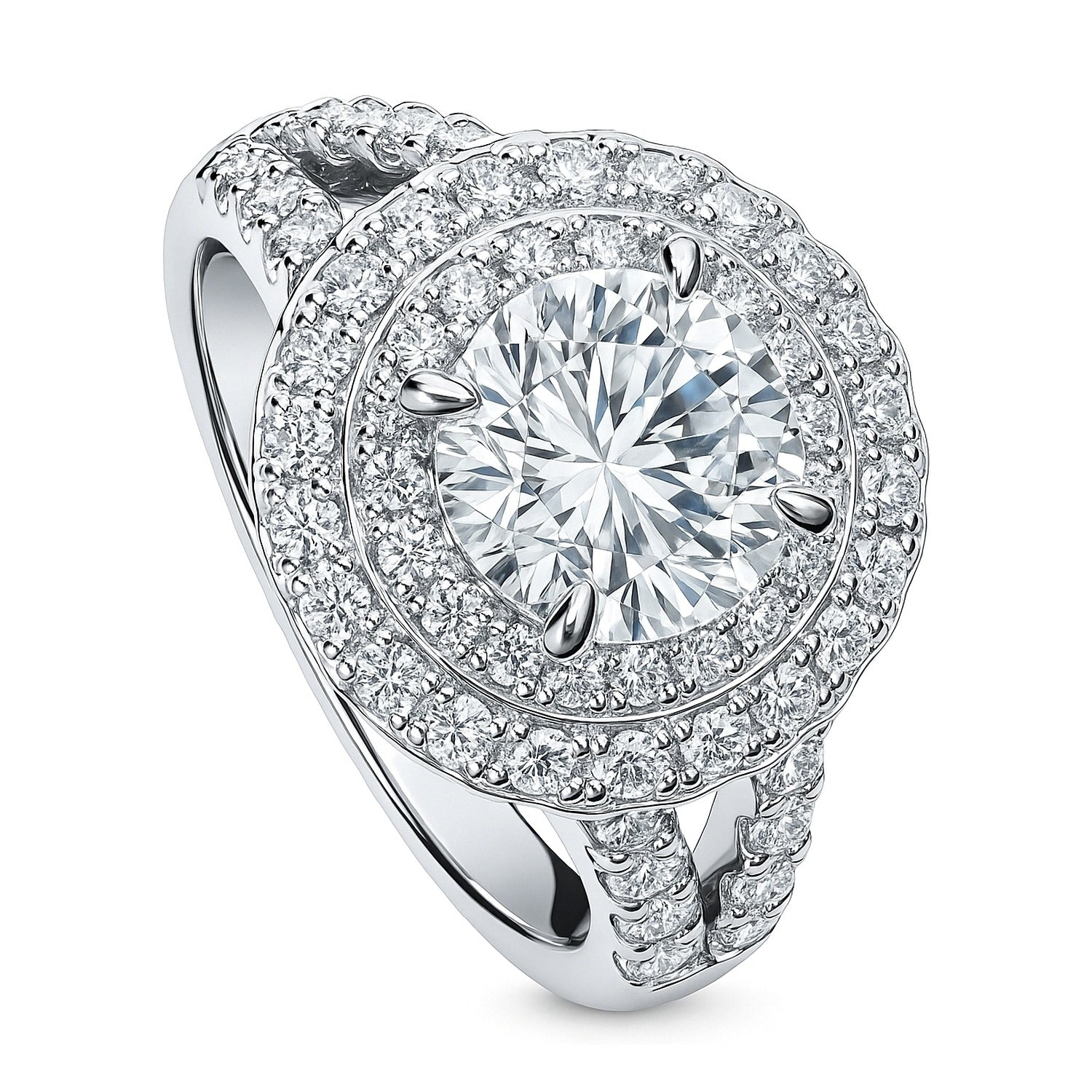 Sterling Silver Halo CZ Engagement Split Shank Ring – BERRICLE