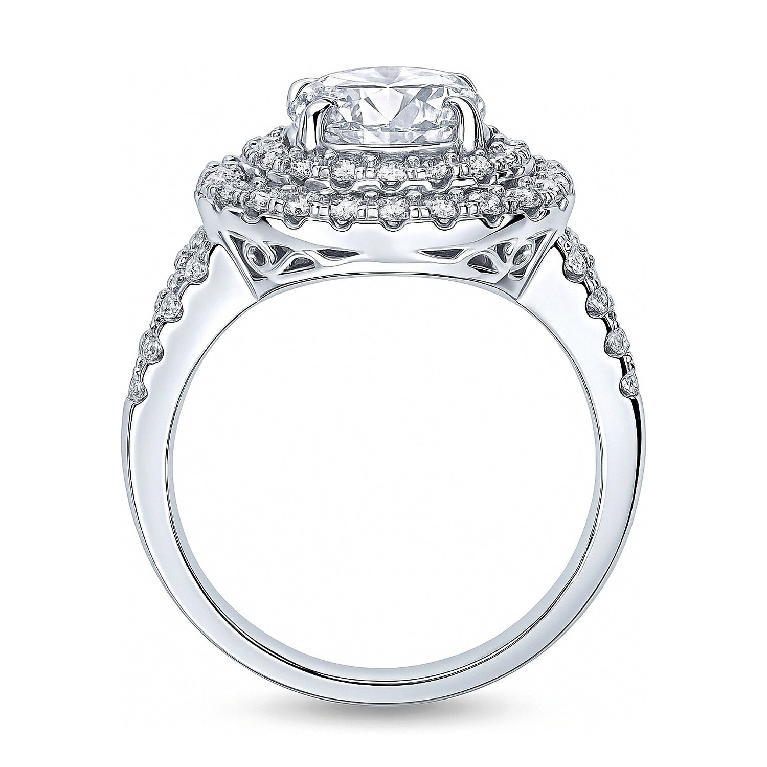 Halo CZ Split Shank Ring in Sterling Silver, 7 of 8