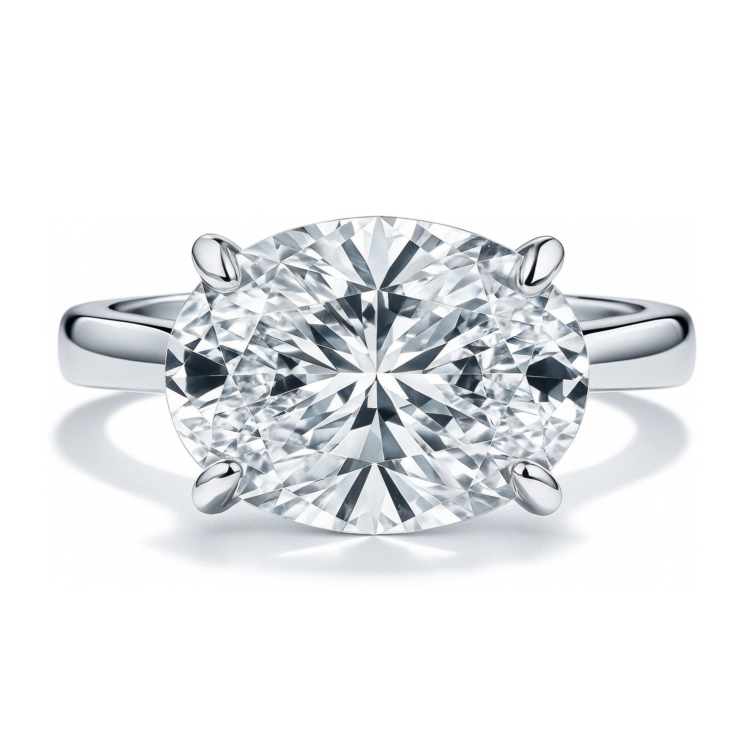 Solitaire East-West 5.5ct Oval CZ Ring in Sterling Silver, 1 of 8