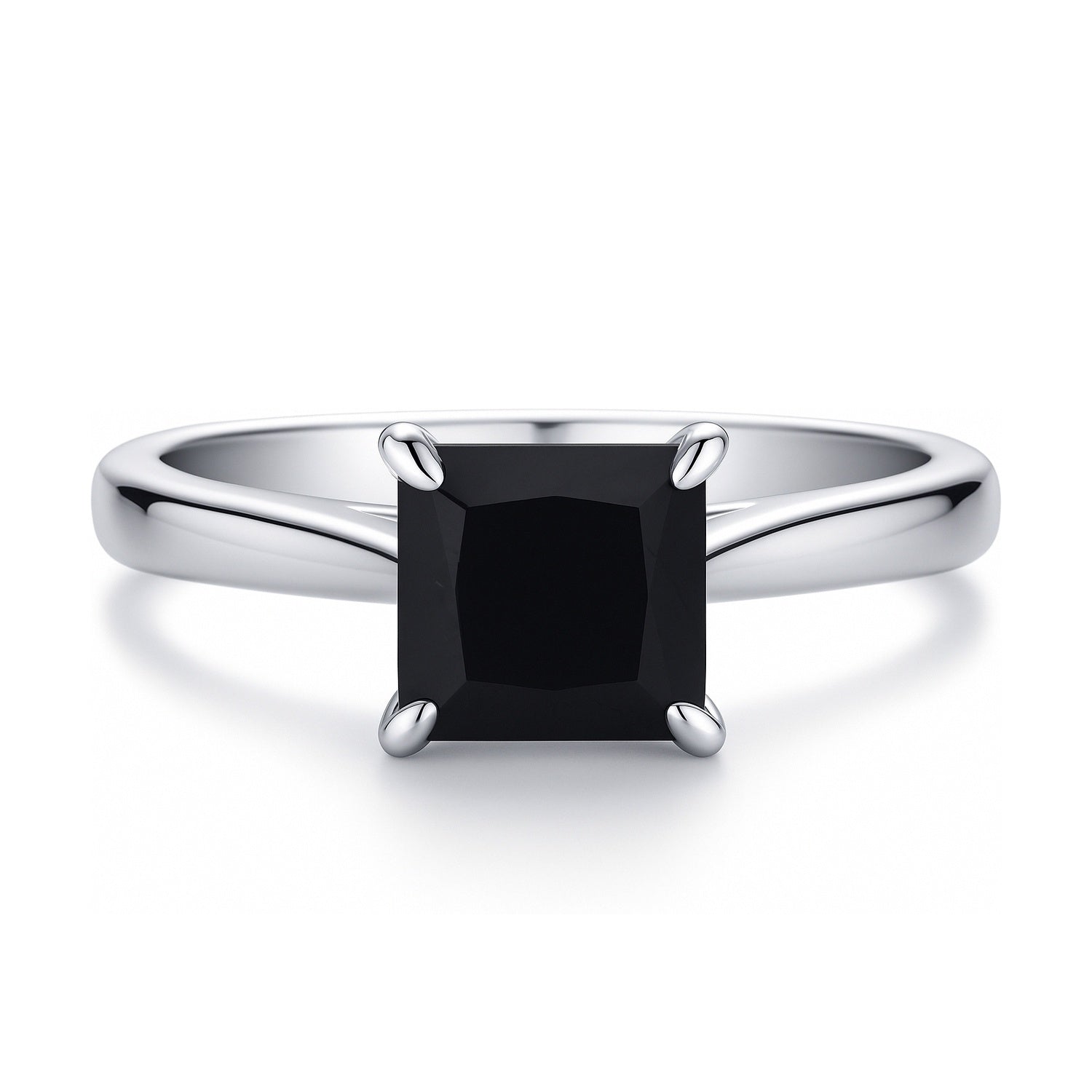 Solitaire 1.2ct Black Princess CZ Ring in Sterling Silver, 1 of 11