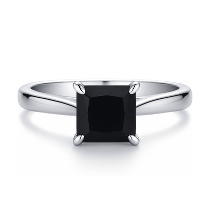 Solitaire 1.2ct Black Princess CZ Ring in Sterling Silver