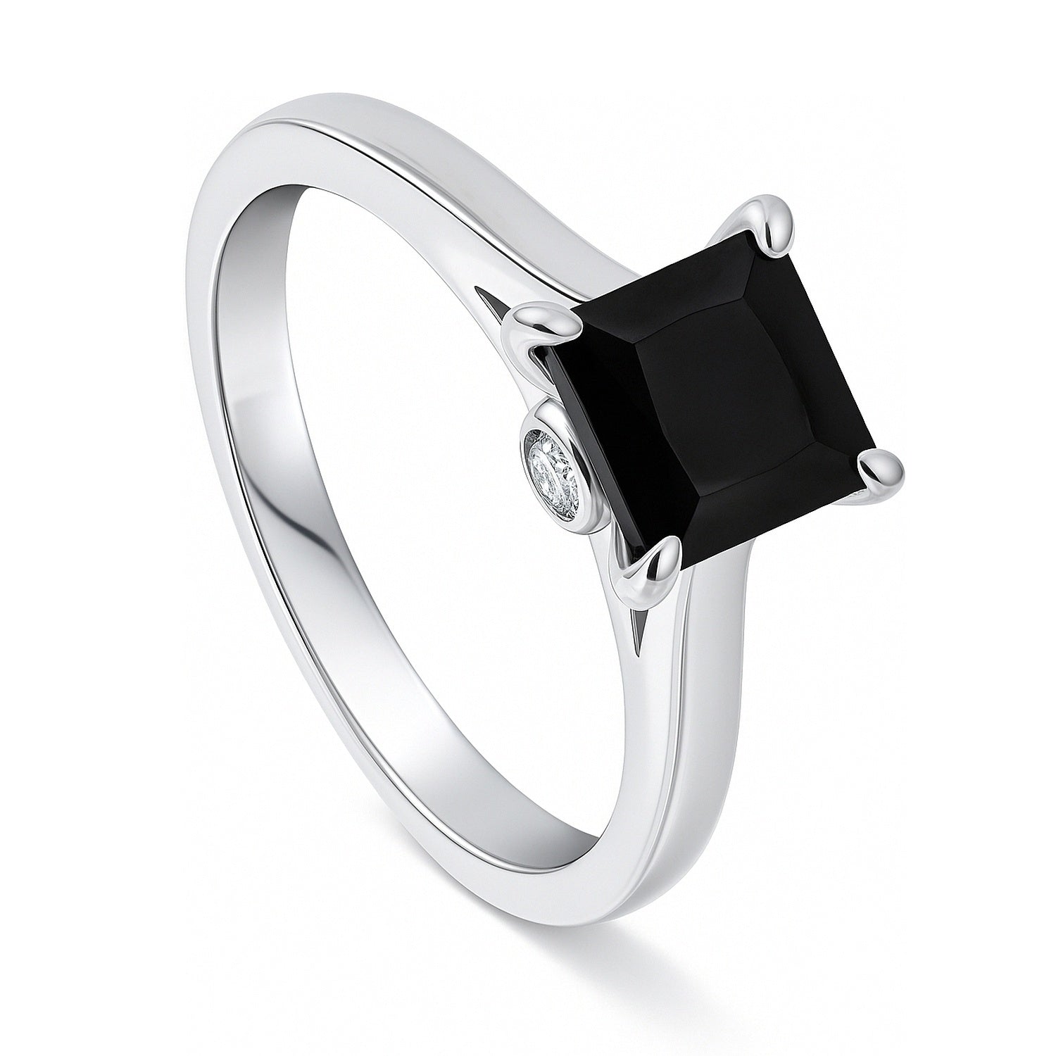 Solitaire 1.2ct Black Princess CZ Ring in Sterling Silver, 4 of 11