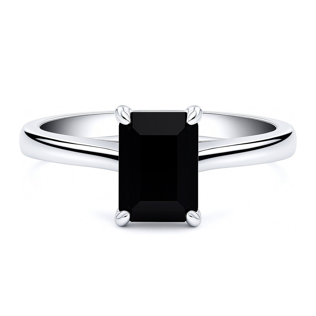 Solitaire 1ct Black Emerald Cut CZ Ring in Sterling Silver
