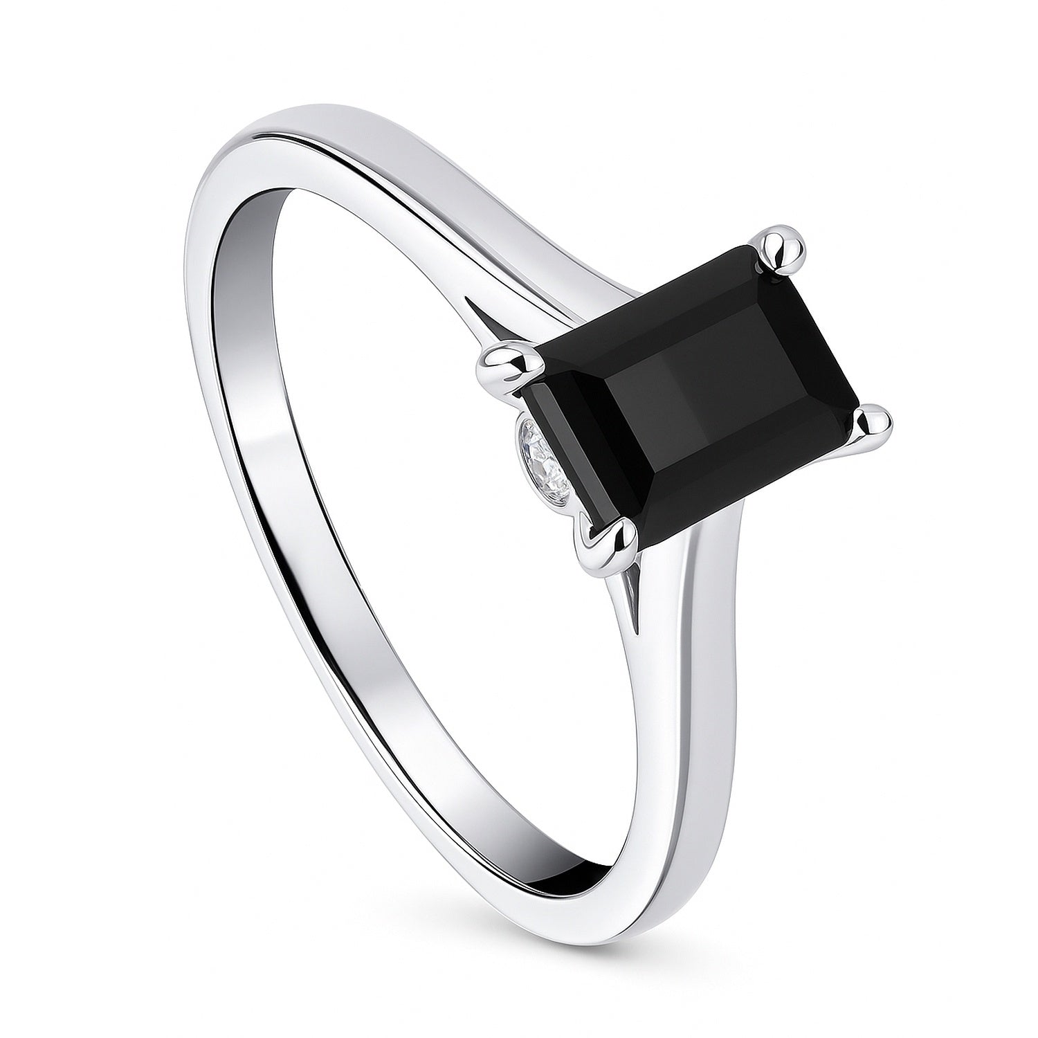Solitaire 1ct Black Emerald Cut CZ Ring in Sterling Silver