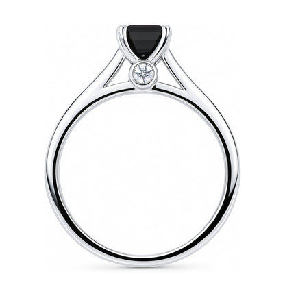 Solitaire 1ct Black Emerald Cut CZ Ring in Sterling Silver