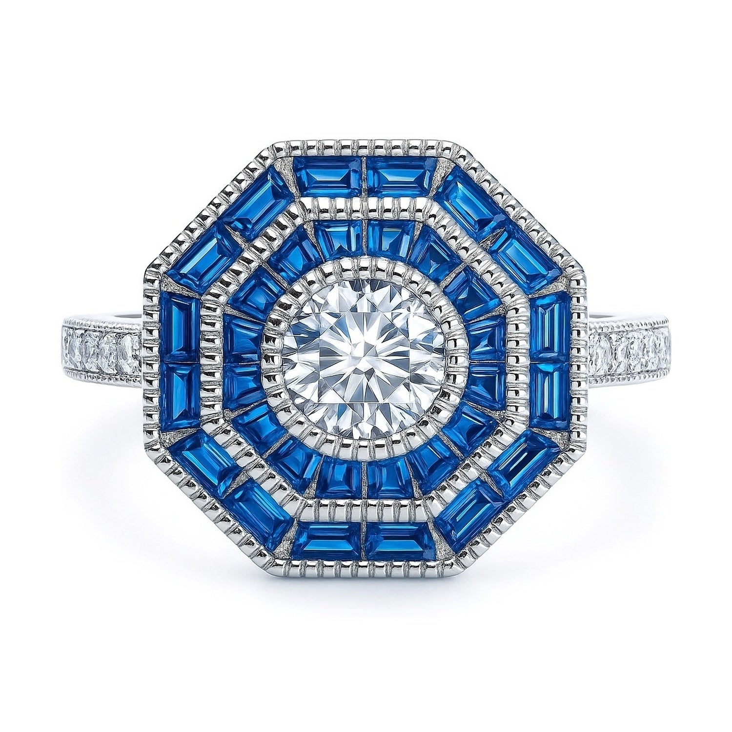 Halo Art Deco Milgrain CZ Ring in Sterling Silver, 1 of 12