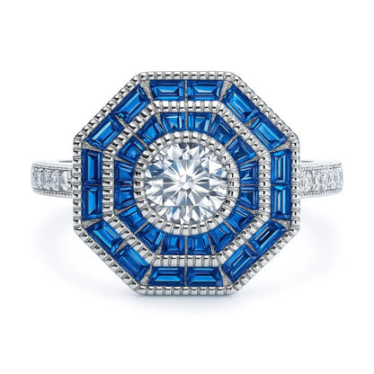Halo Art Deco Milgrain CZ Ring in Sterling Silver
