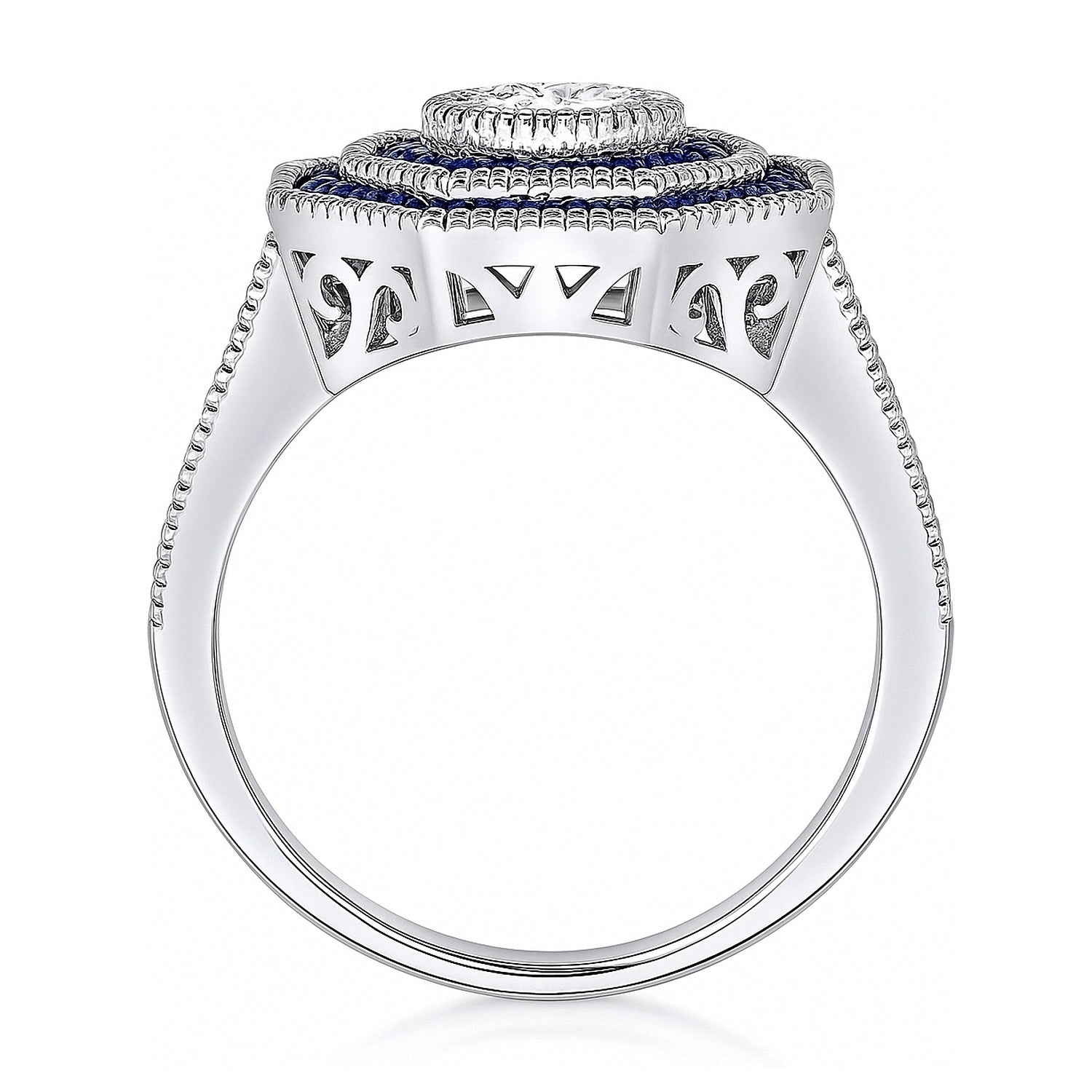 Halo Art Deco Milgrain CZ Ring in Sterling Silver, 8 of 12
