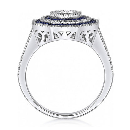 Halo Art Deco Milgrain CZ Ring in Sterling Silver