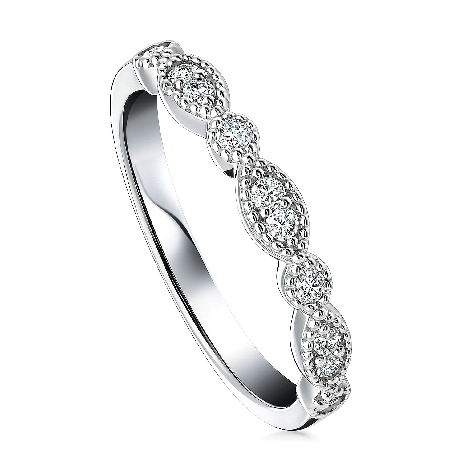 Milgrain Art Deco Crown Set CZ Eternity Ring in Sterling Silver, 4 of 12