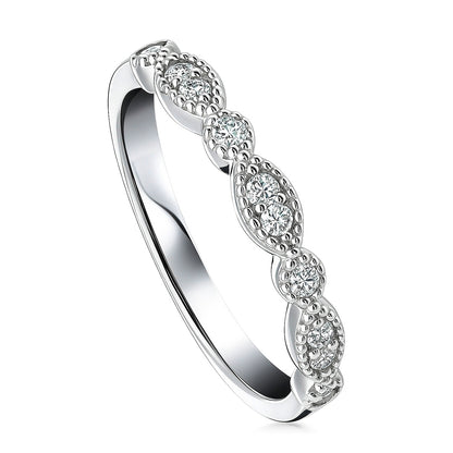 Milgrain Art Deco Crown Set CZ Eternity Ring in Sterling Silver
