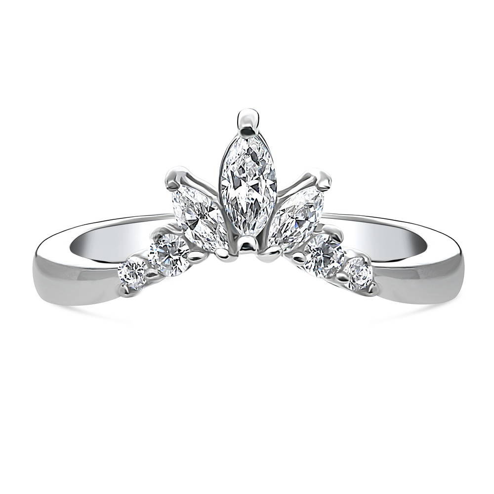 Flower 7-Stone Wishbone CZ Band in Sterling Silver