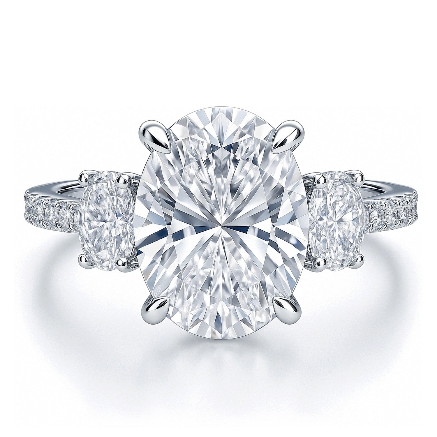 Sterling Silver 3-Stone 5.5ct Oval Cut CZ Engagement Ring #R1492