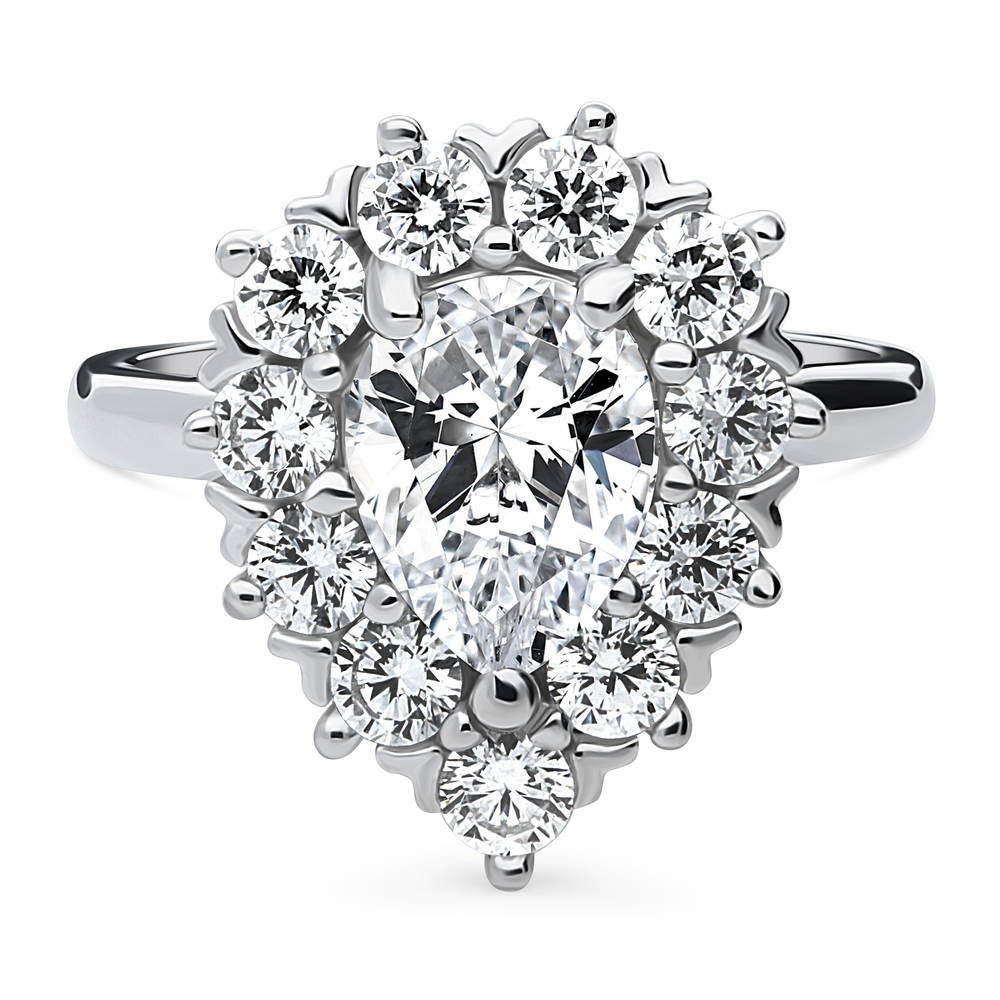 Halo Pear Cut CZ Ring in Sterling Silver