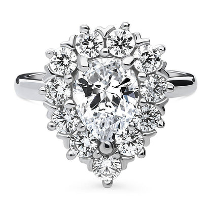 Halo Pear Cut CZ Ring in Sterling Silver