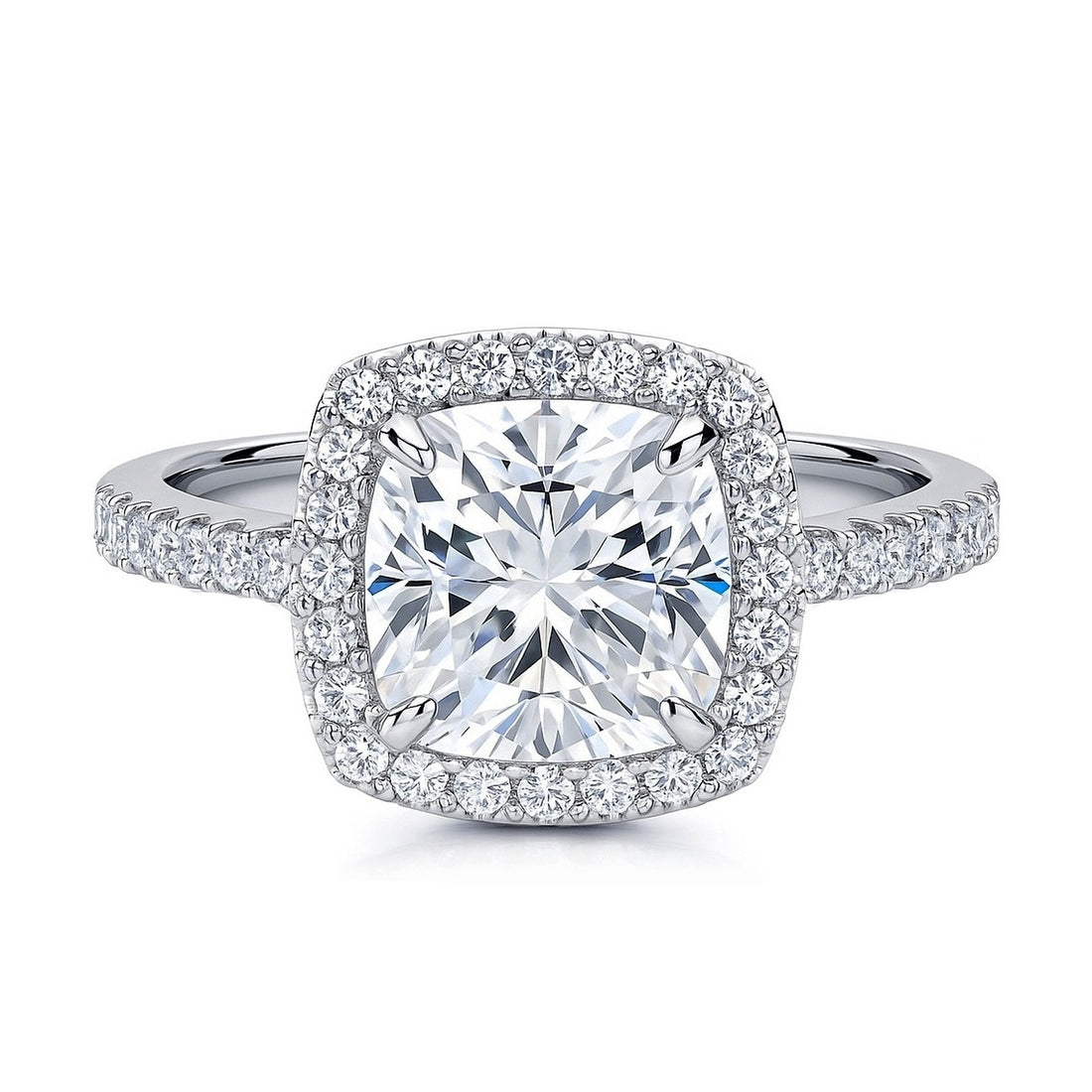 Halo Cushion Cut CZ Ring in Sterling Silver