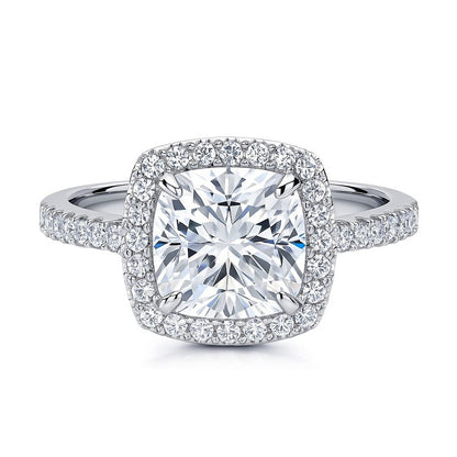 Halo Cushion Cut CZ Ring in Sterling Silver