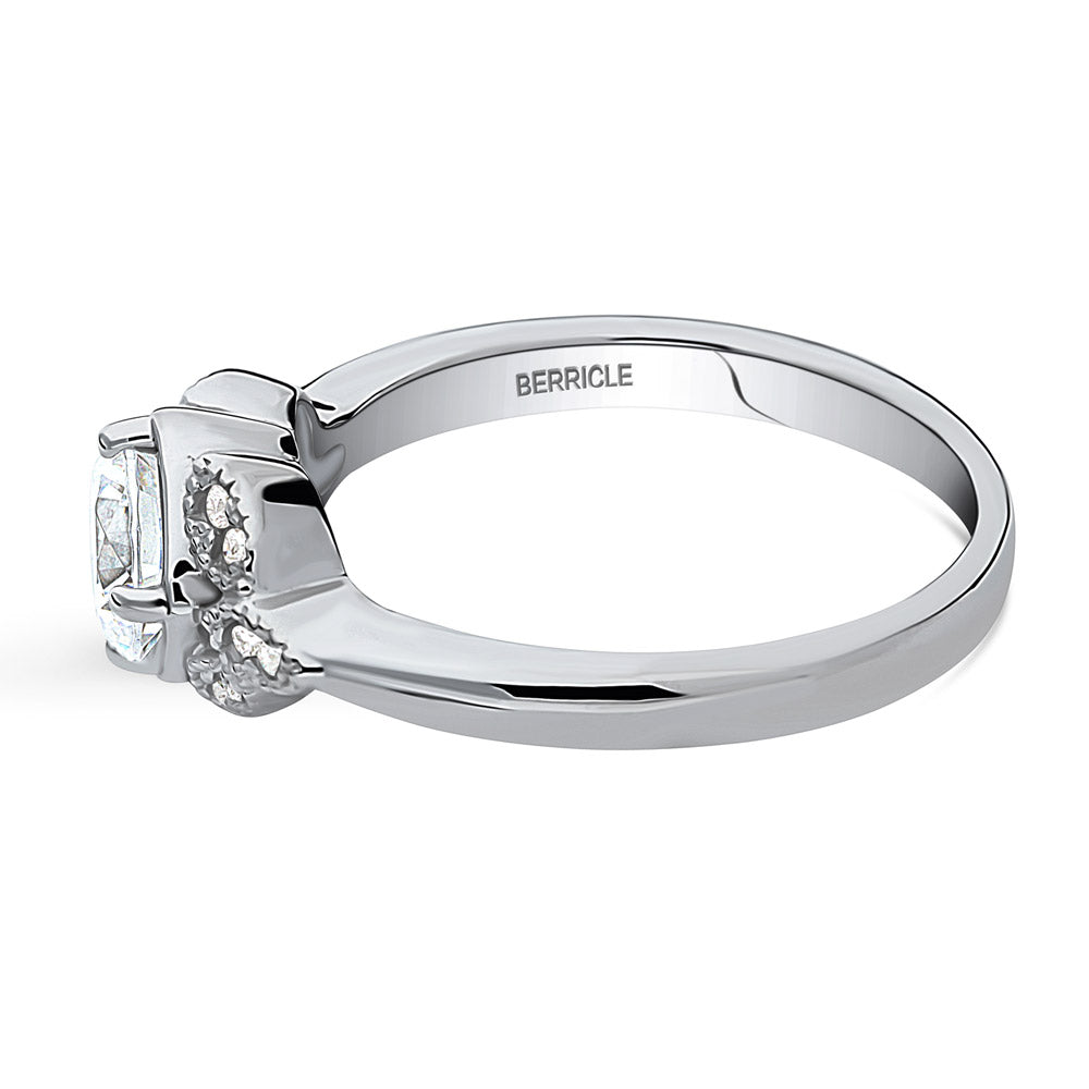 Flower Solitaire 0.8ct CZ Ring in Sterling Silver