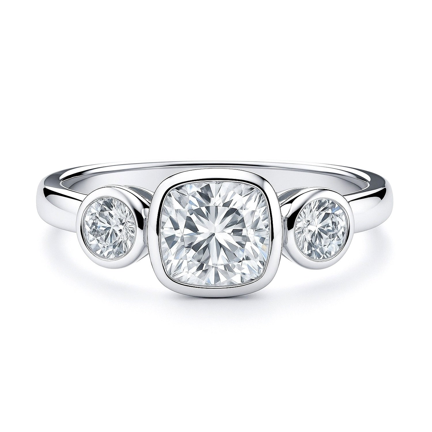 3-Stone 1.25ct Cushion CZ Ring in Sterling Silver, 1 of 9