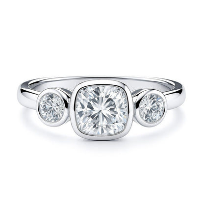 3-Stone 1.25ct Cushion CZ Ring in Sterling Silver