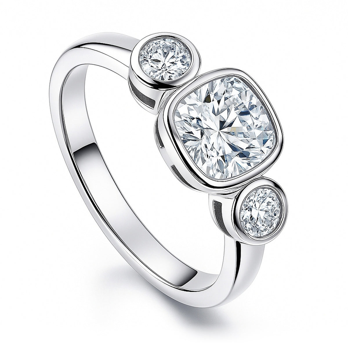 3-Stone 1.25ct Cushion CZ Ring in Sterling Silver