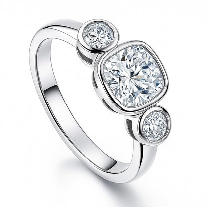 3-Stone 1.25ct Cushion CZ Ring in Sterling Silver