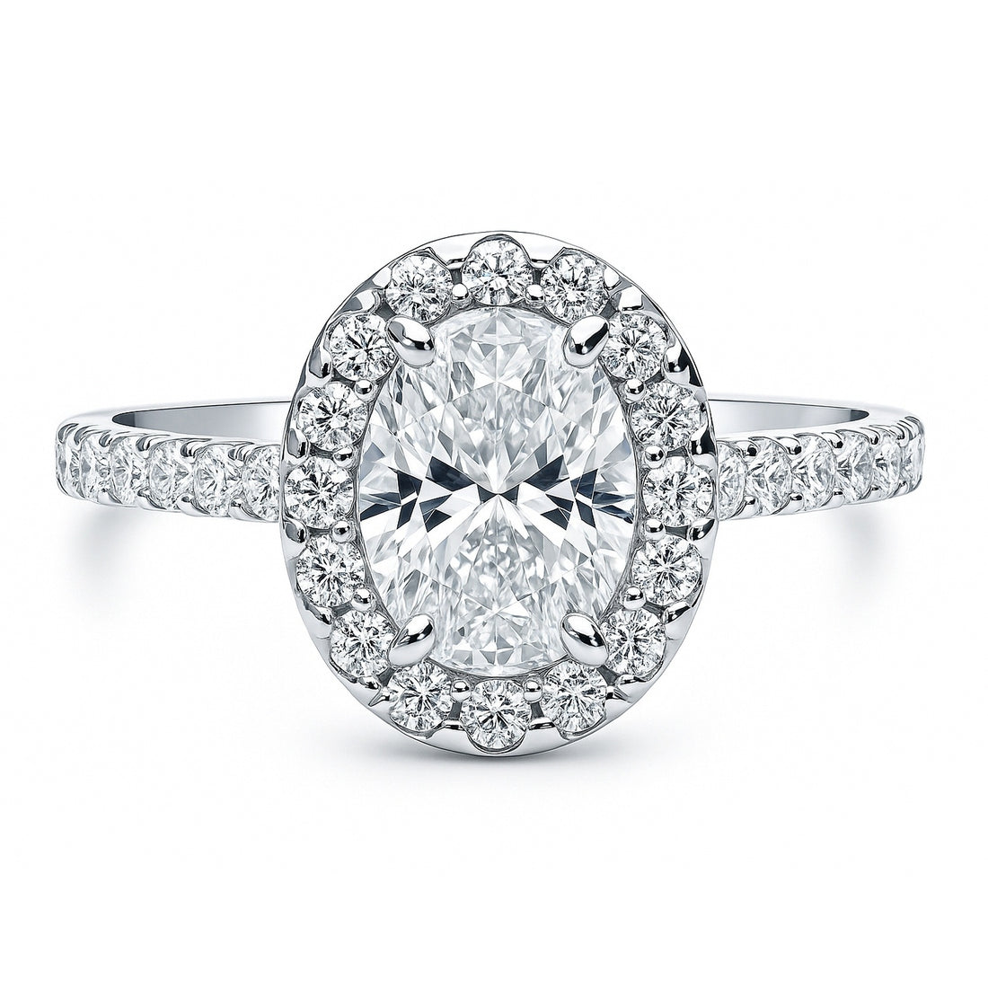 Halo Oval Cut CZ Ring in Sterling Silver