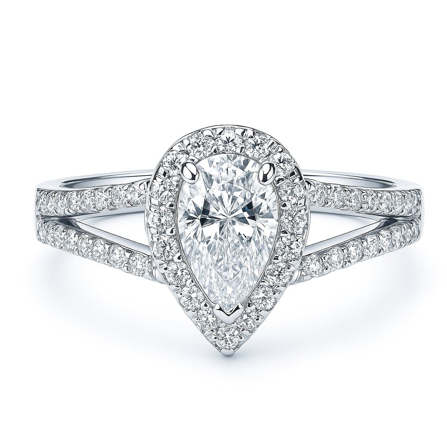 Halo Pear CZ Split Shank Ring in Sterling Silver, 1 of 12