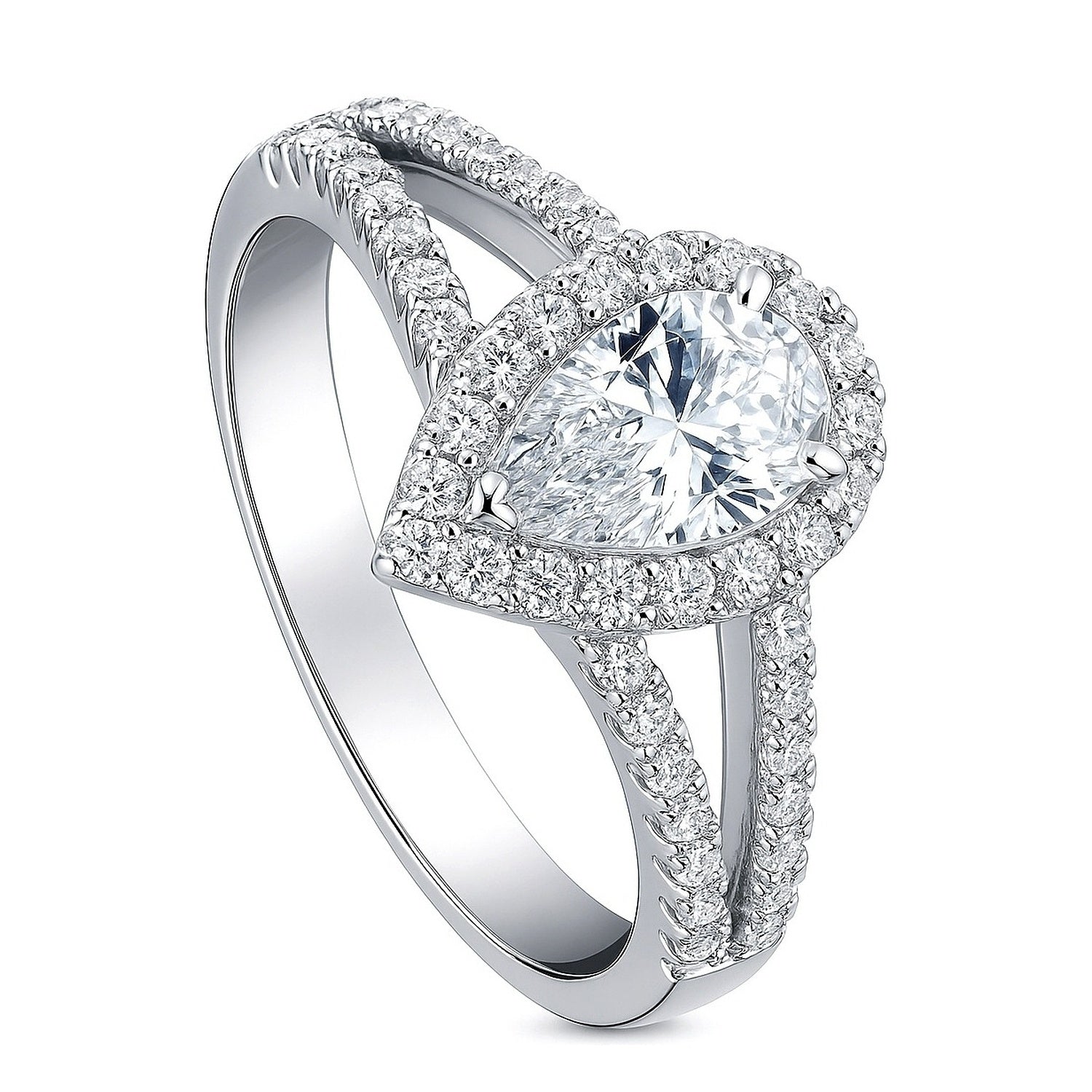 Halo Pear CZ Split Shank Ring in Sterling Silver, 4 of 12