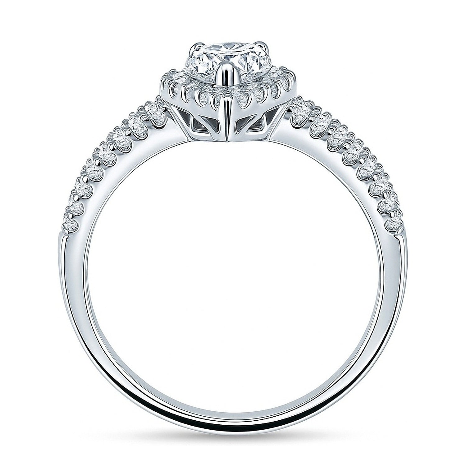 Halo Pear CZ Split Shank Ring in Sterling Silver