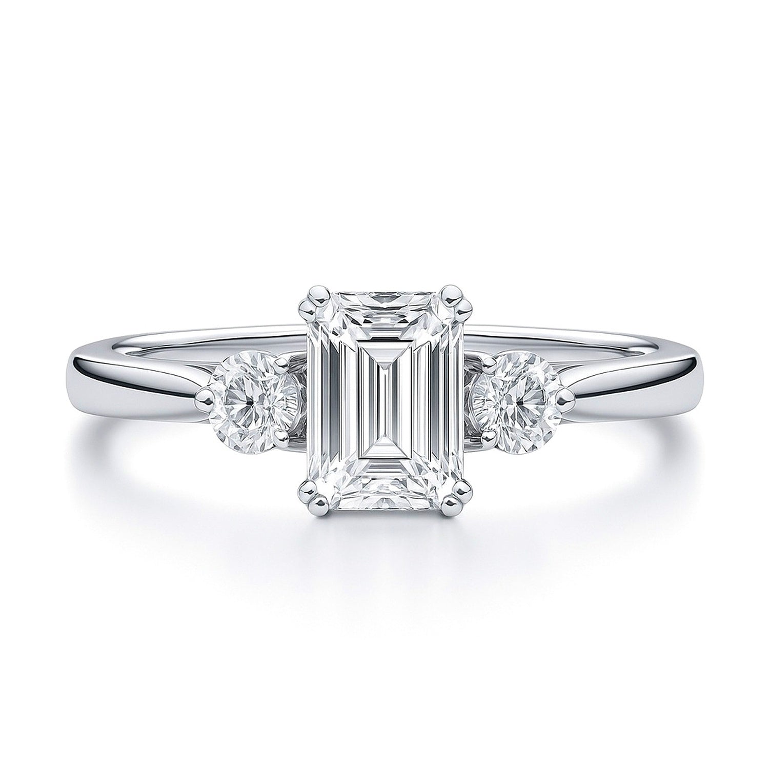 3-Stone 1ct Emerald Cut CZ Ring in Sterling Silver, 1 of 9