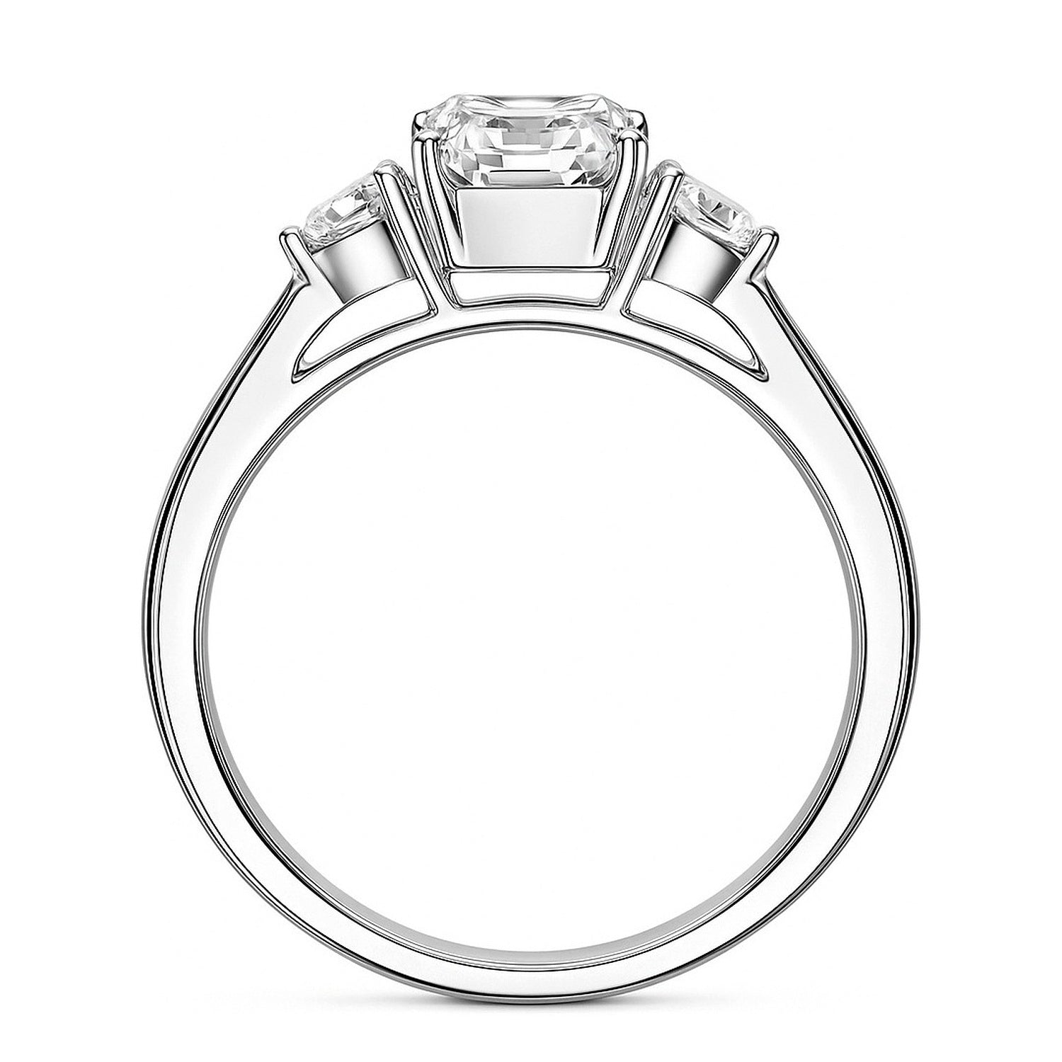 3-Stone 1ct Emerald Cut CZ Ring in Sterling Silver