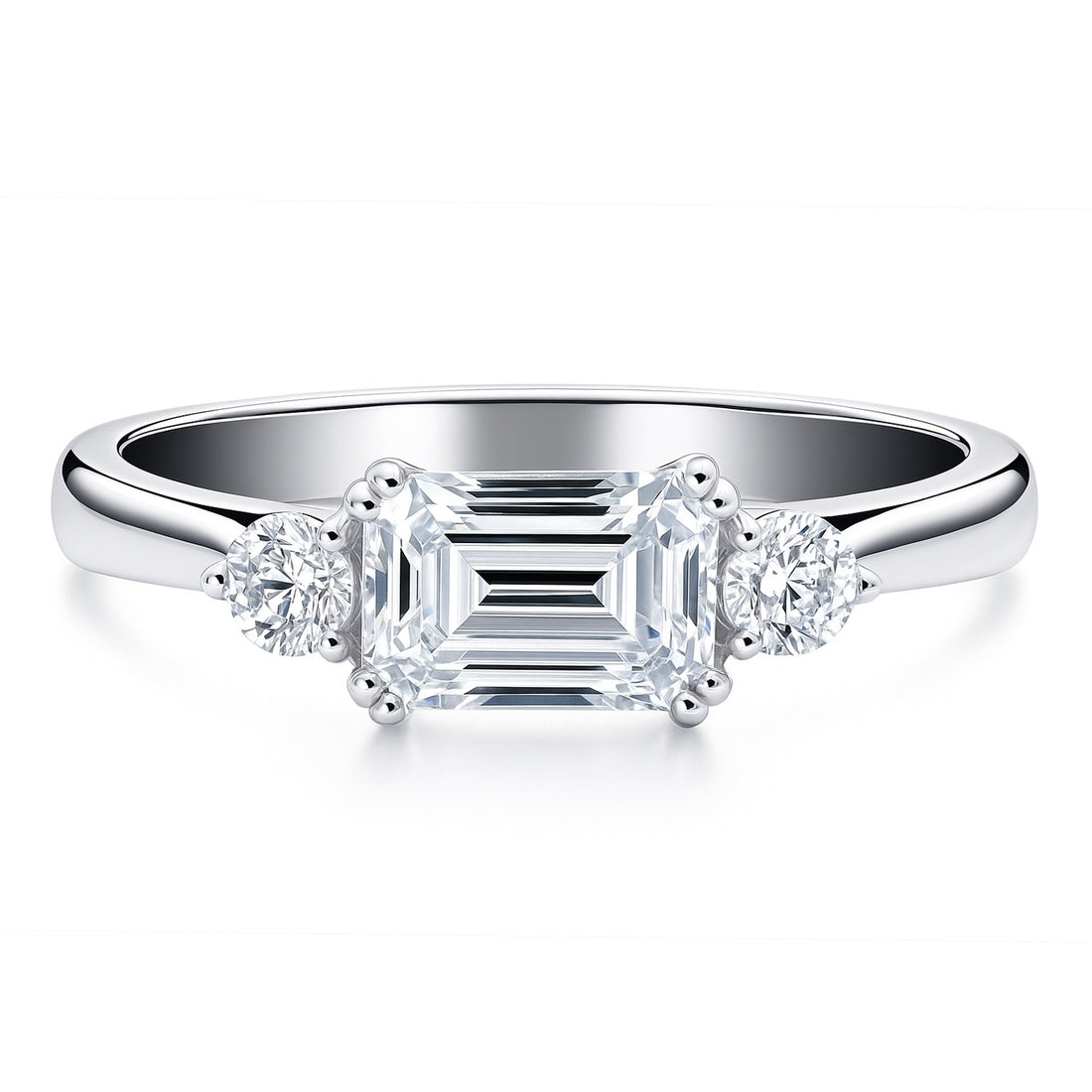 3-Stone East-West 1ct Emerald Cut CZ Ring in Sterling Silver