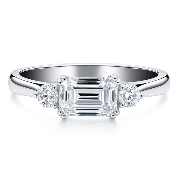 BERRICLE Sterling Silver Black Emerald Cut Cubic Zirconia Ring - Rhodium Plated, 1.1 CTW, Right Hand Solitaire
