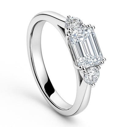 3-Stone East-West 1ct Emerald Cut CZ Ring in Sterling Silver